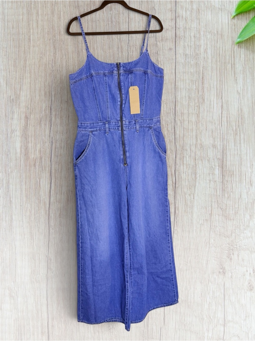 Levis Womens Denim Wide Leg Jumpsuit Blue Medium Wash Zip Front XL
